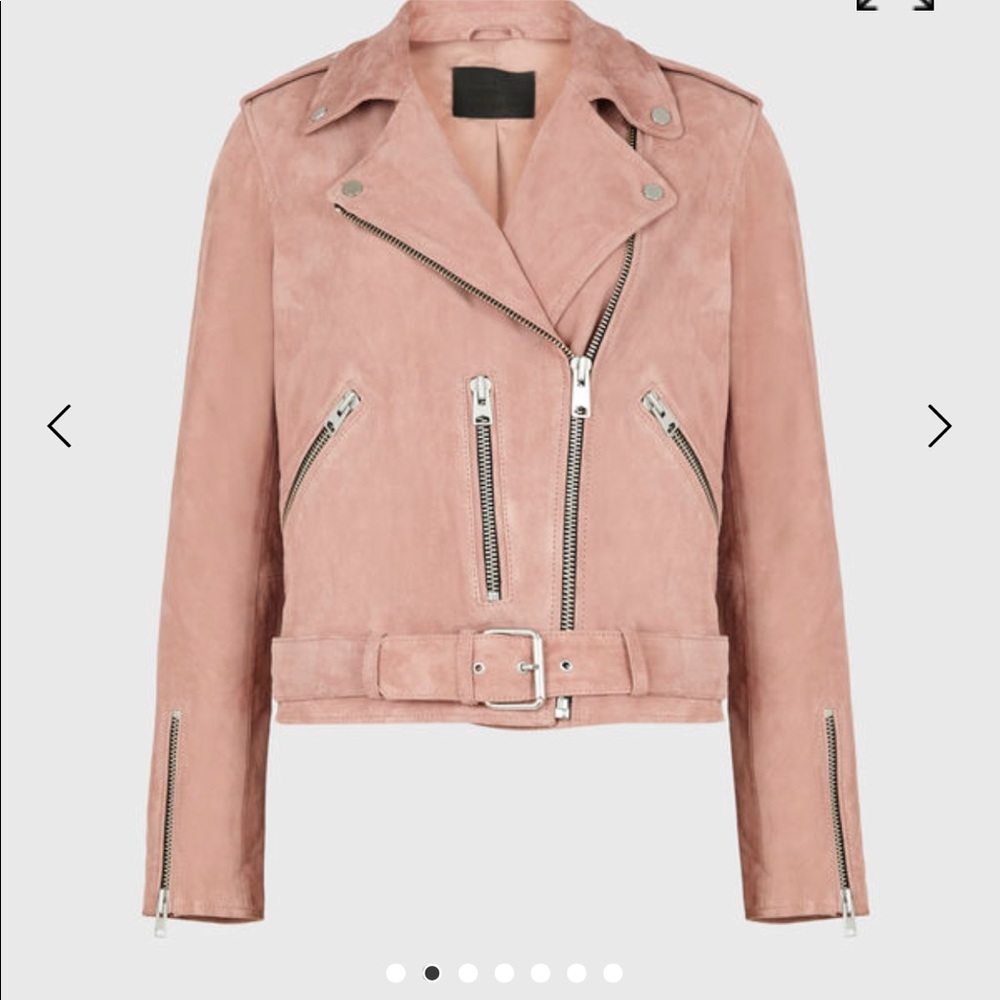 Allsaints Balfern Biker Leather Jacket Pink Suede